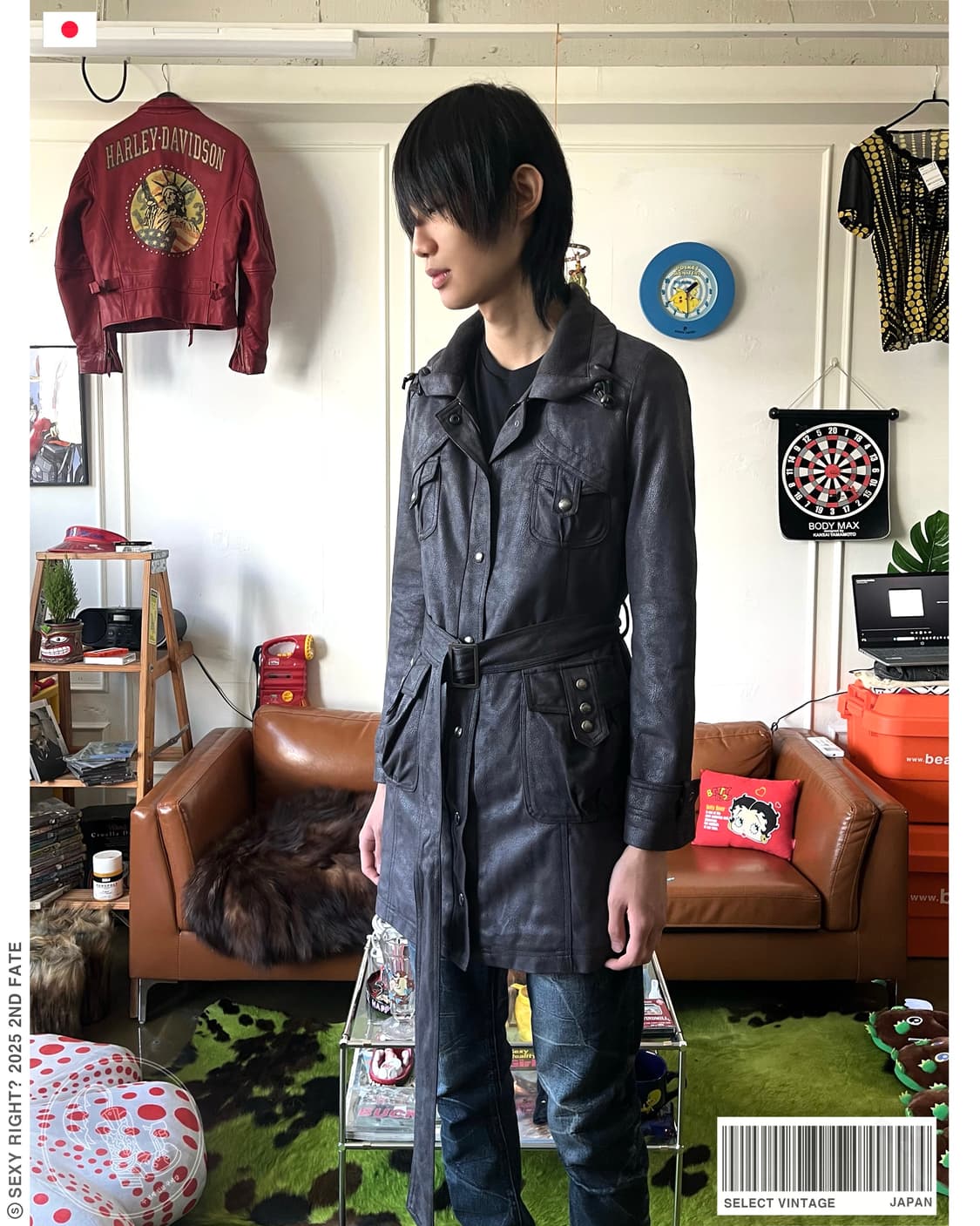 Vintage Gothic Faux Leather Belted Coat 상품이미지1