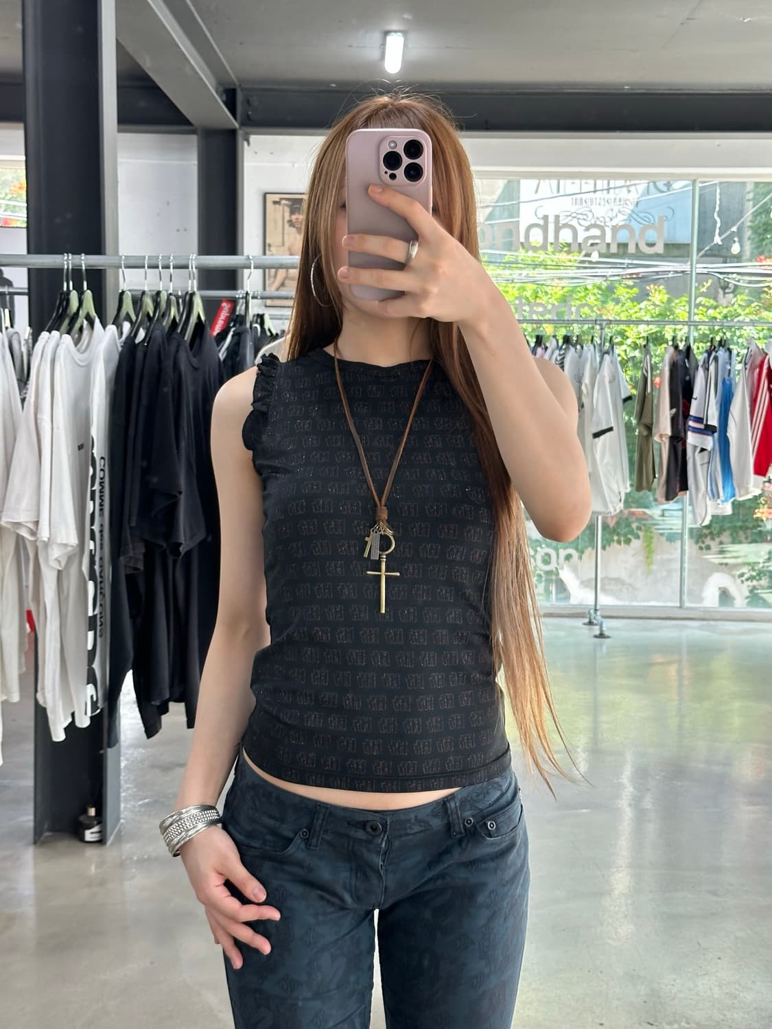 히스테릭글래머 HS 오팔글리터 풀로고 프릴 슬리브리스 상품이미지1