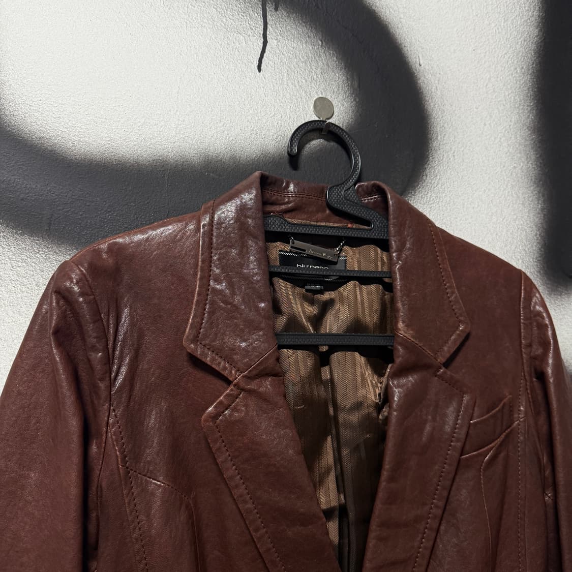 Blu pepe 100% 양가죽 왁스 코팅 딥 브라운 쉽스킨 레더 자켓 상품이미지3