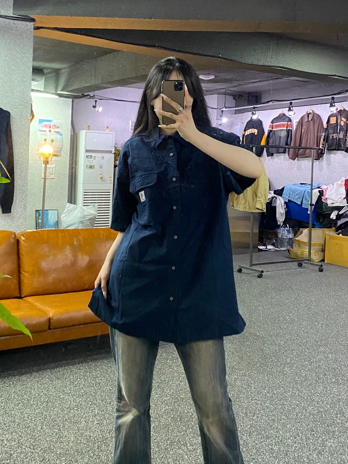 칼하트 투포켓 반팔 셔츠 네이비 B4985 상품이미지1