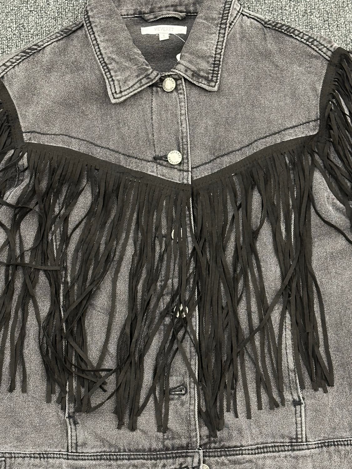 S)VEVERET 빈티지 프린지 흑청 데님 자켓 상품이미지5