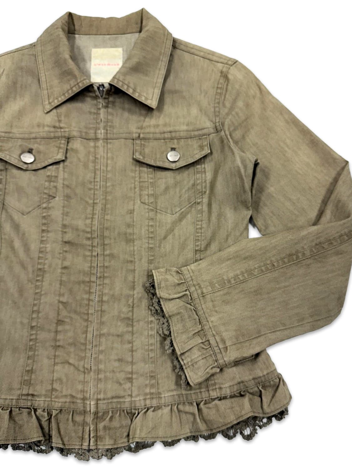 빈티지 L'est rose 라이트 카키 브라운 모리 레이스 집업 자켓 상품이미지4