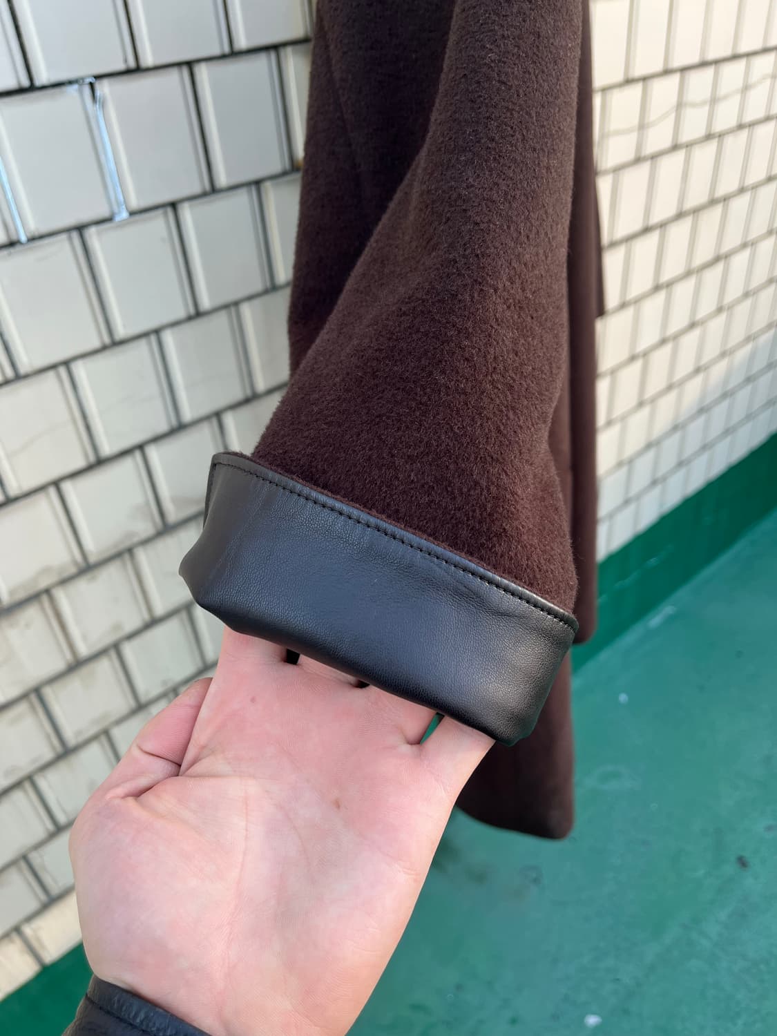 KIYOKO TAKASE 레더 카라 브라운 발마칸 코트 상품이미지6