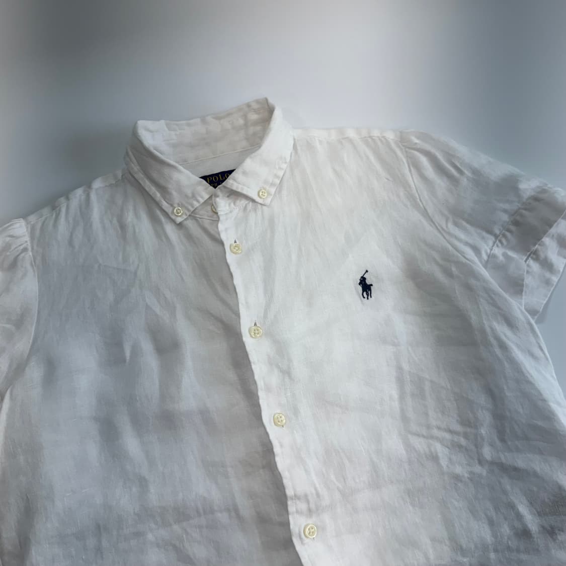 Polo 폴로 네이비 포니 화이트 린넨 셔츠 반팔  상품이미지4