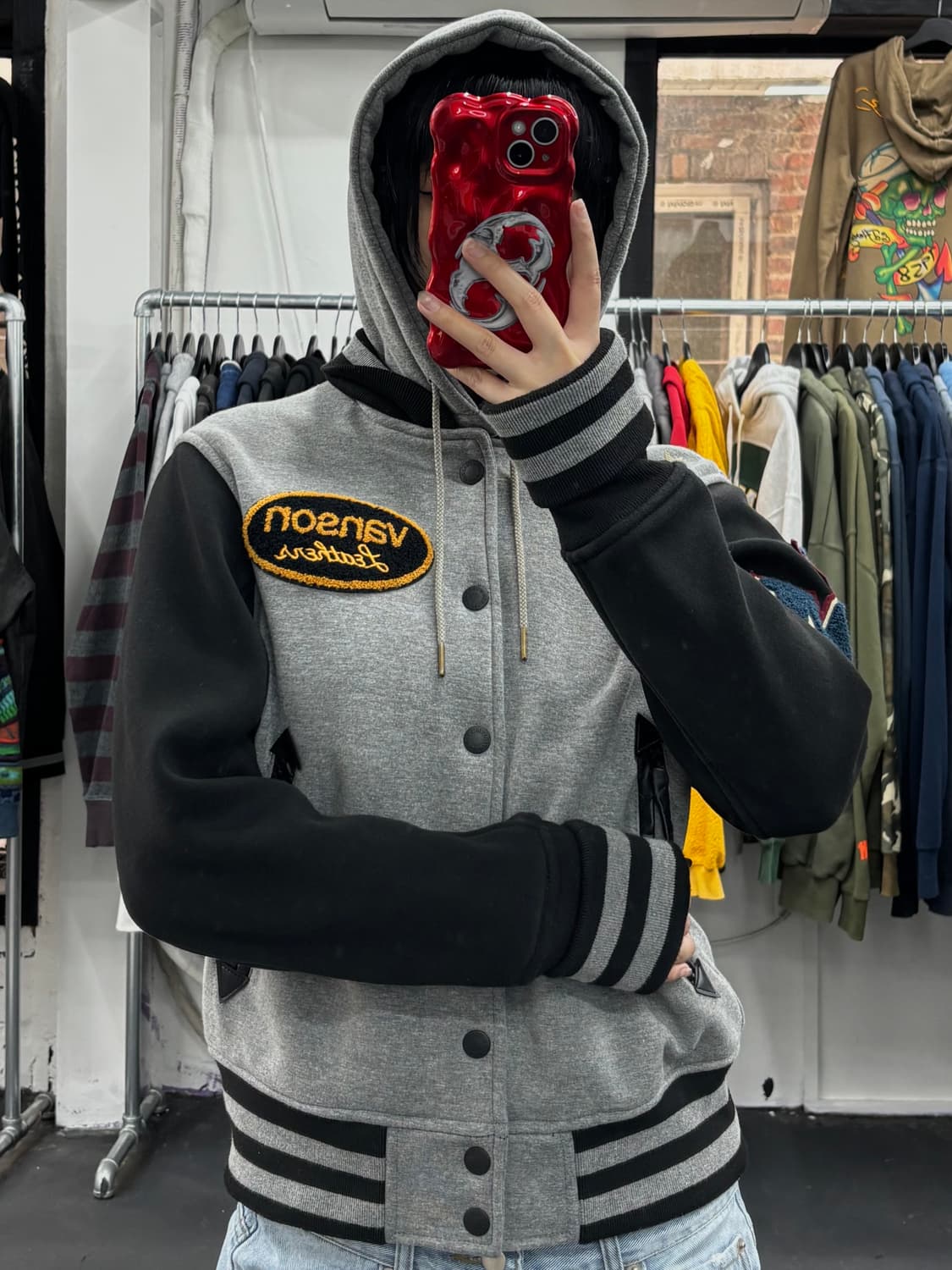 밴슨 레더 패치워크 후드 바시티 상품이미지3