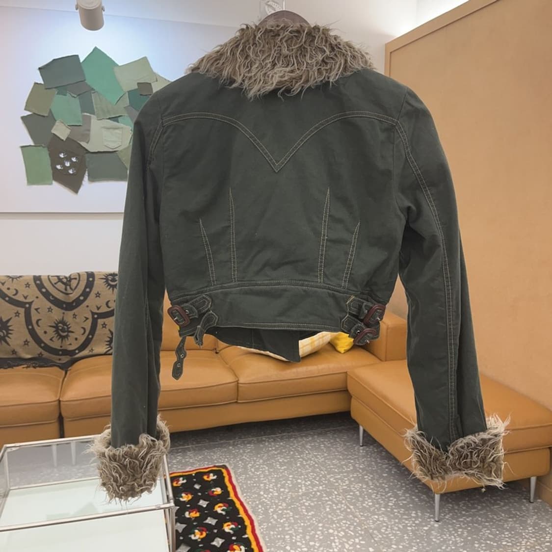 빈티지 보헤미안시크 퍼 무스탕 크롭 자켓 90 C07656 상품이미지4