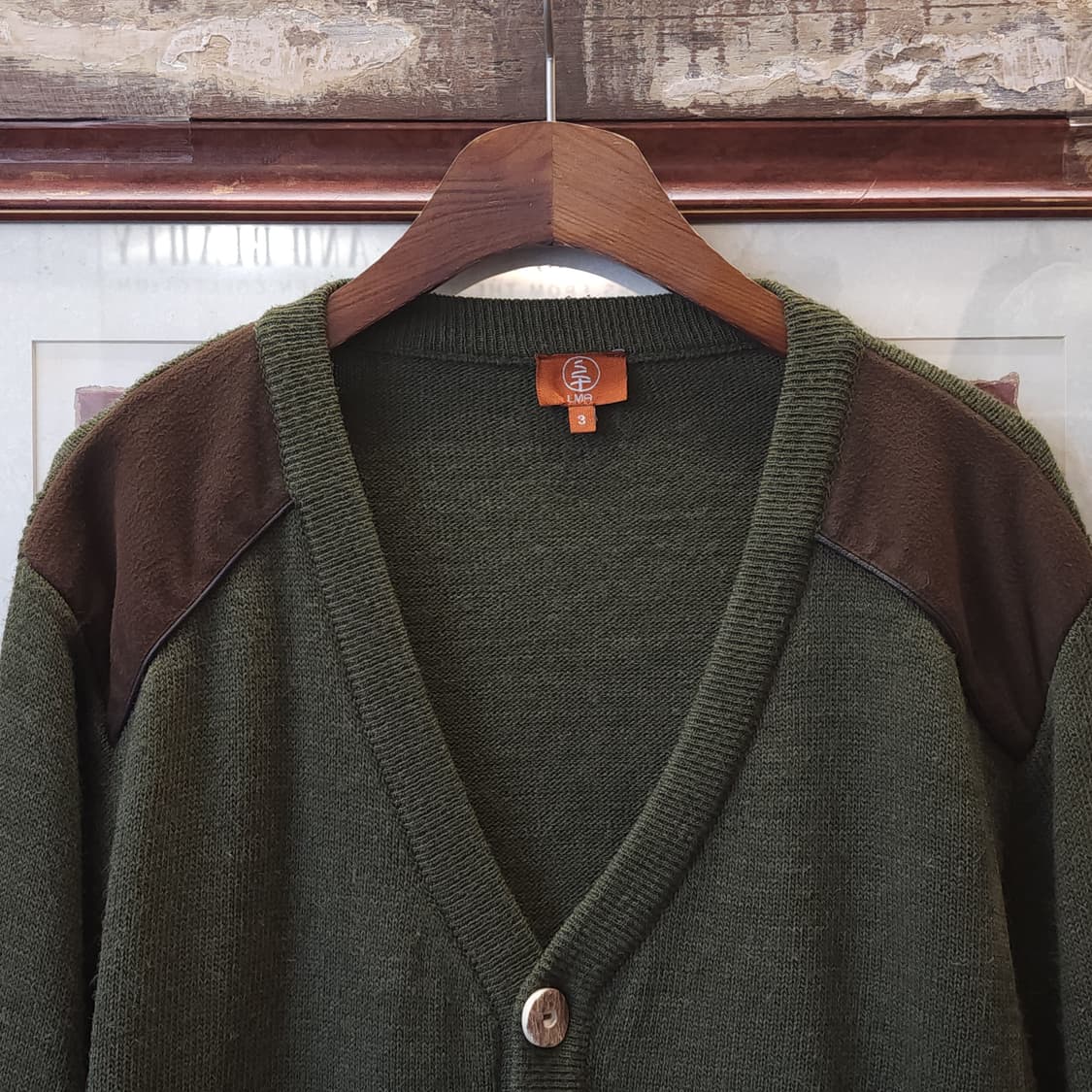 90s 프렌치 울 가디건 유럽 헤비울 스웨터 버튼 가디건 그린 L 상품이미지4