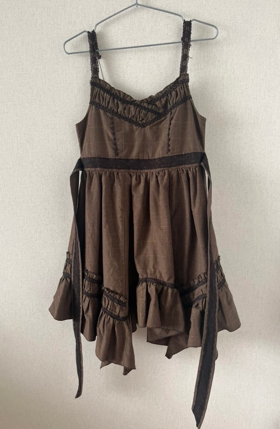 브라운 체크 프릴원피스 상품이미지1