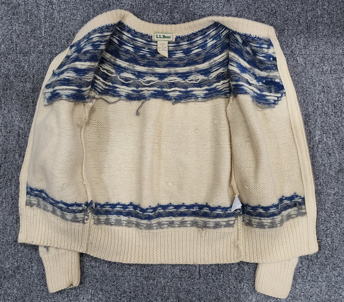 L.L.Bean 빈티지 페어아일 노르딕 코위찬 울 집업 니트 스웨터 S 상품이미지3
