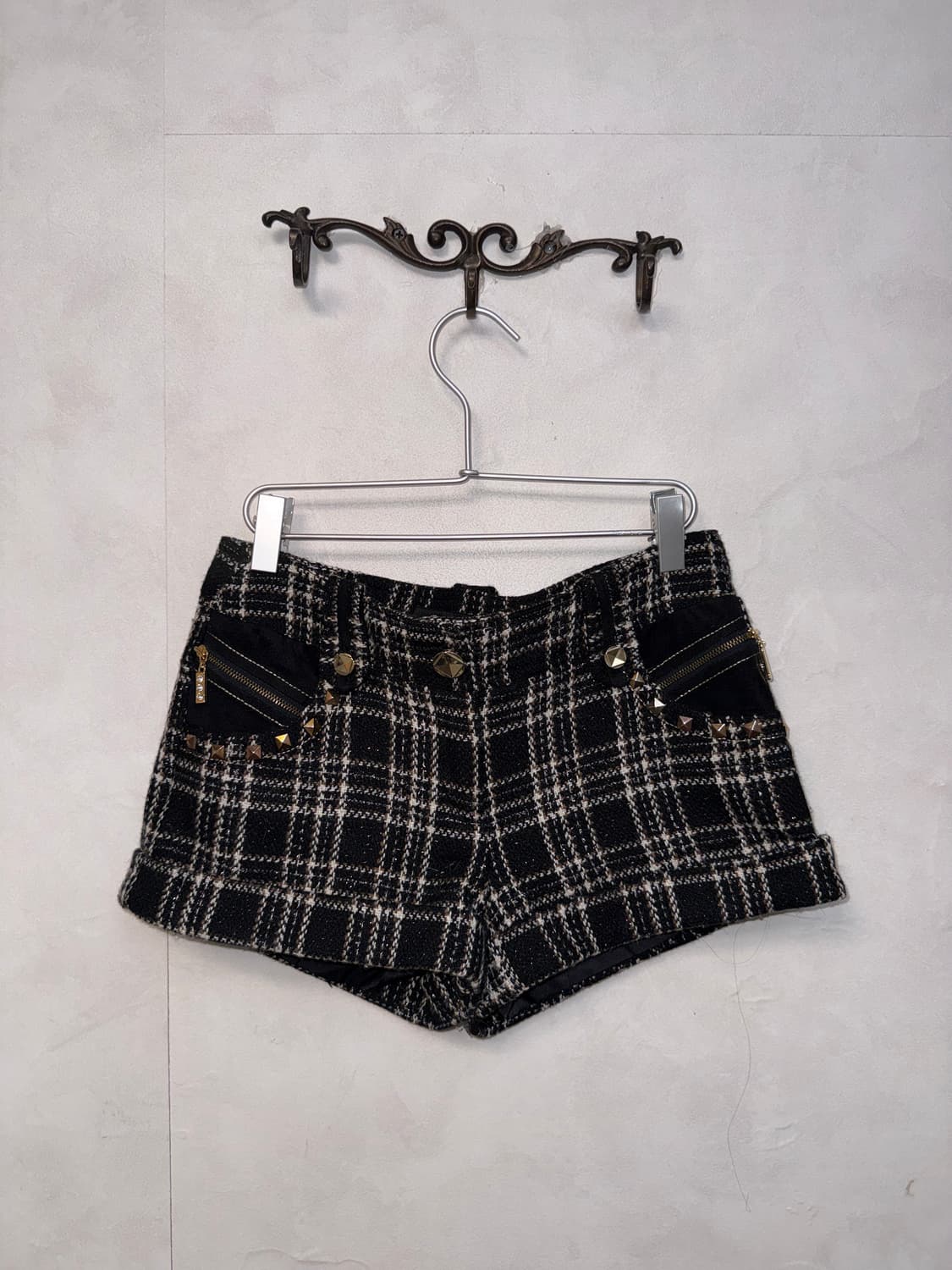 GGPX black gold tweed stud wool shorts 상품이미지1