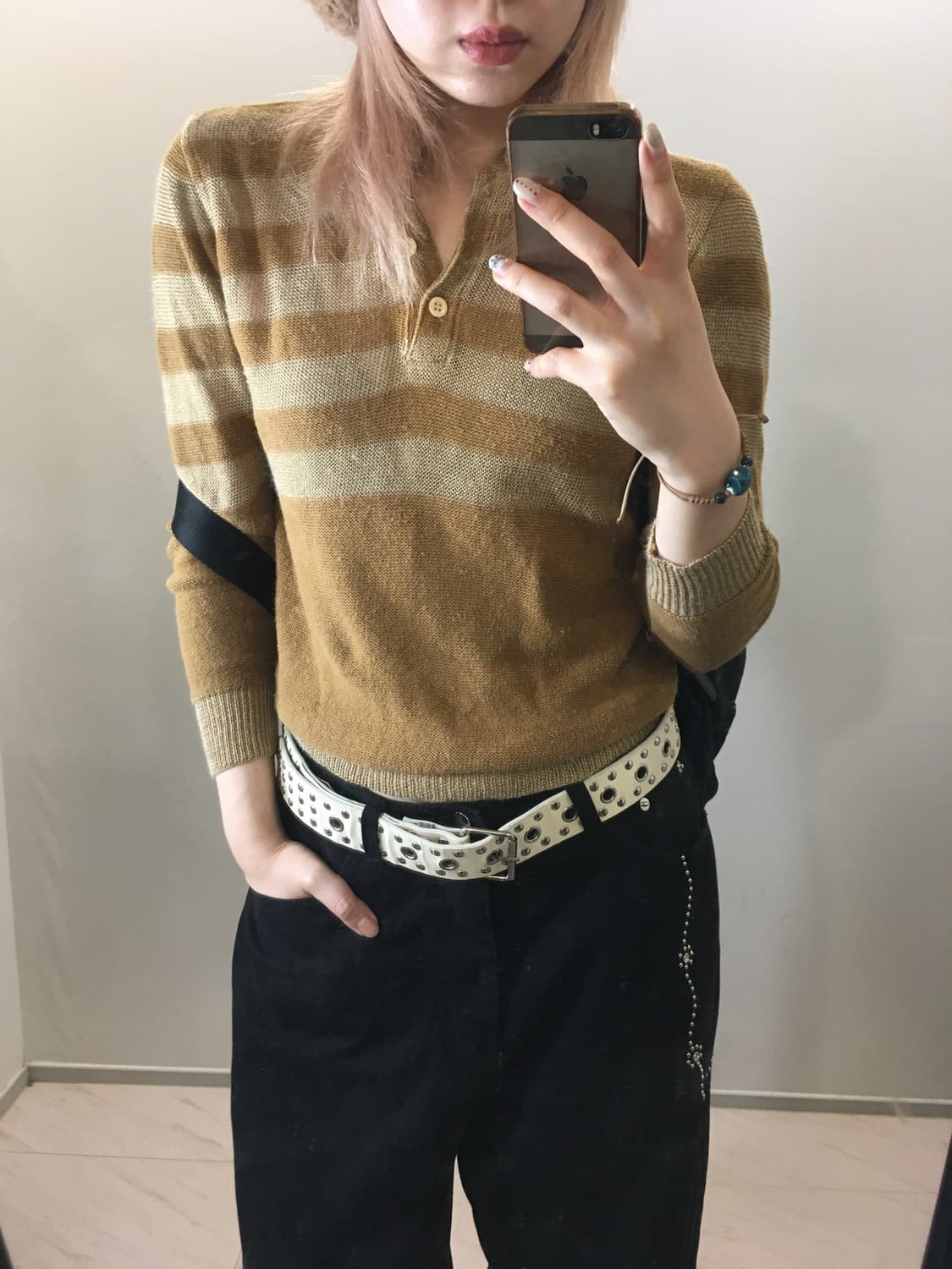 -jpn vintage camel stripe button knit 상품이미지2