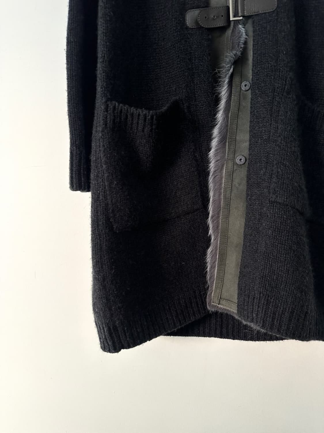 Leather mix buckle hoody cardigan / navy 상품이미지4