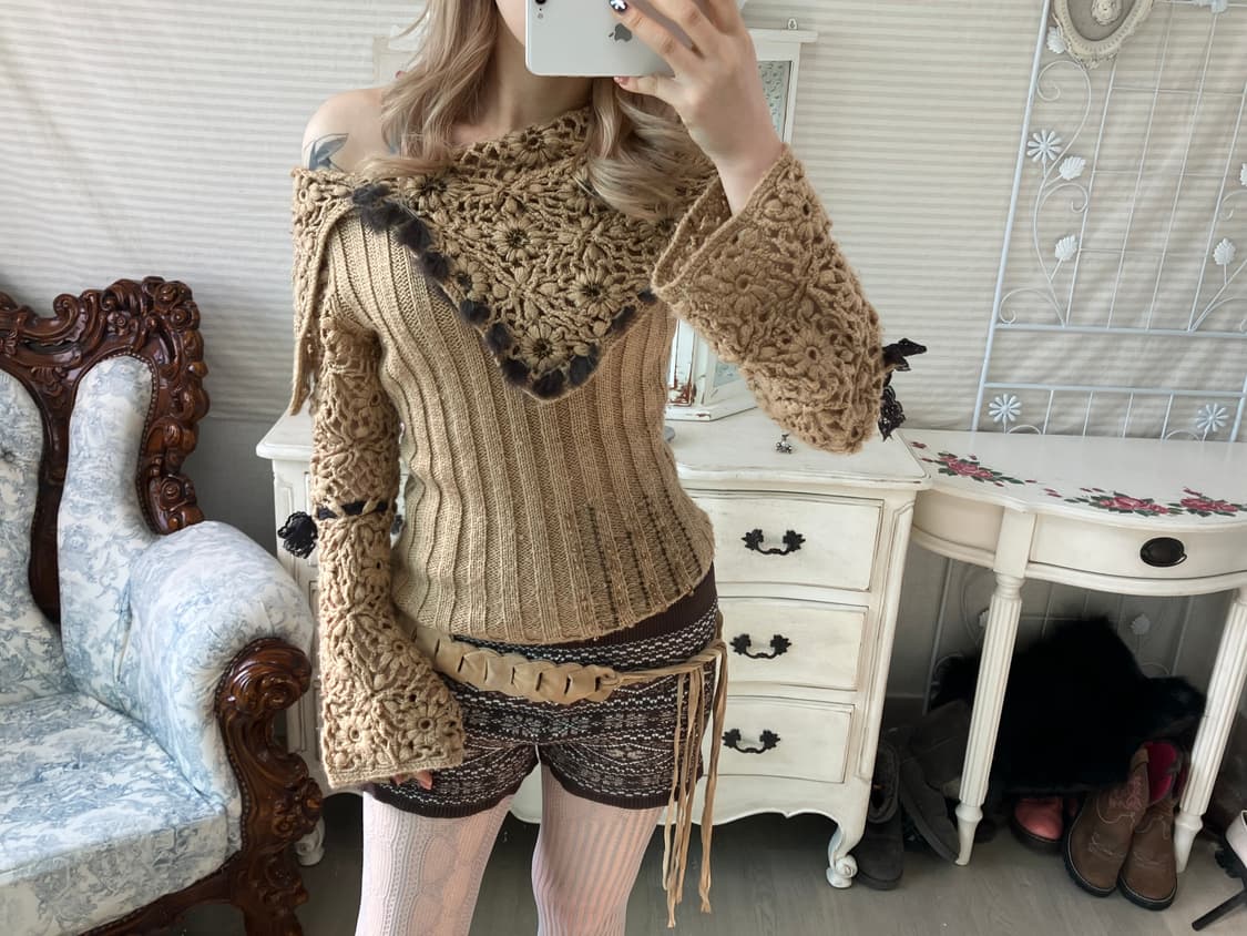 jpn vintage camel forest crochet knit 상품이미지2