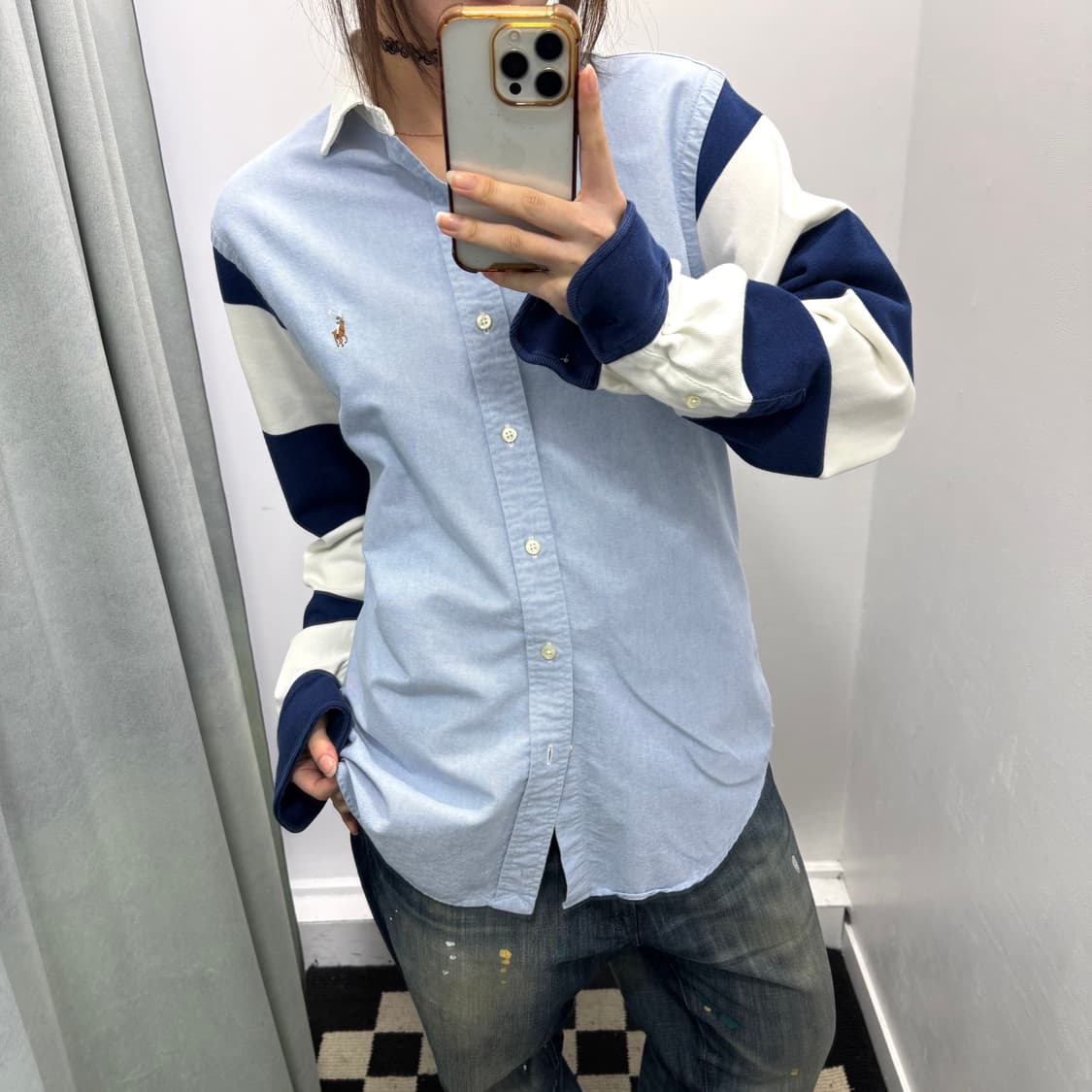 폴로 블루 화이트 스트라이프 클래식핏 셔츠  상품이미지2