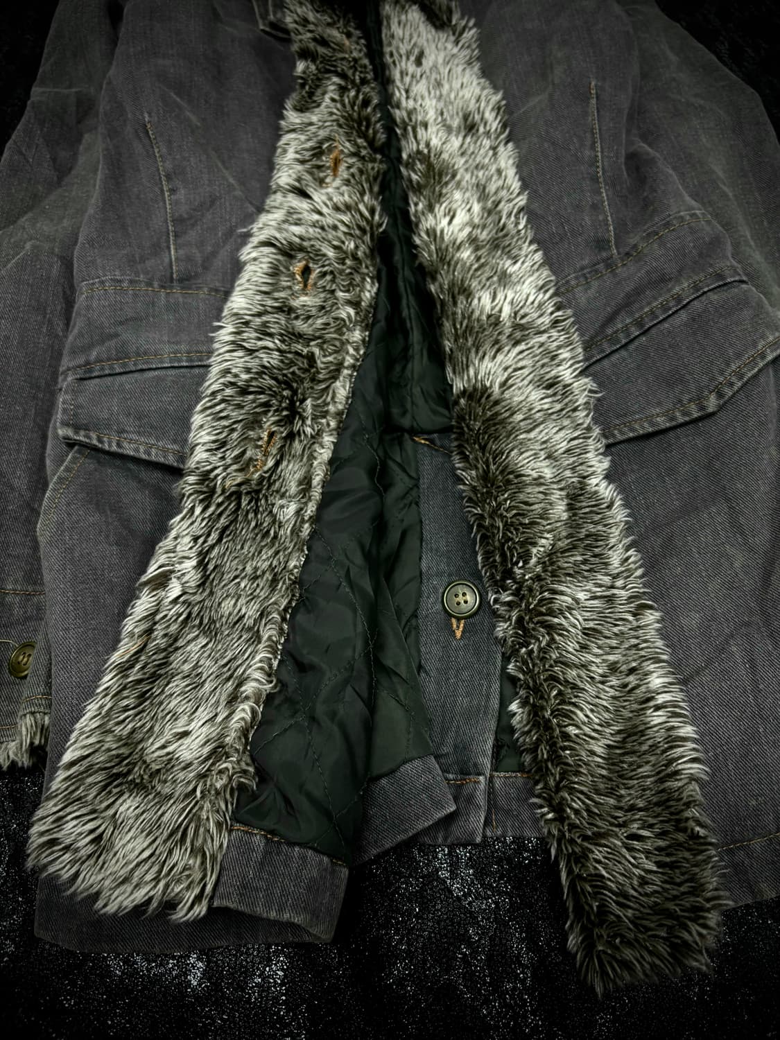 “Vintage” V-Kei Fur Trimming Grey Neckbu 상품이미지3