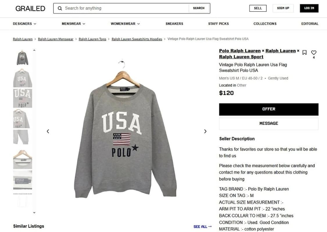90's 폴로 랄프로렌 빈티지 USA 로고 스웻셔츠 M 정품 상품이미지10