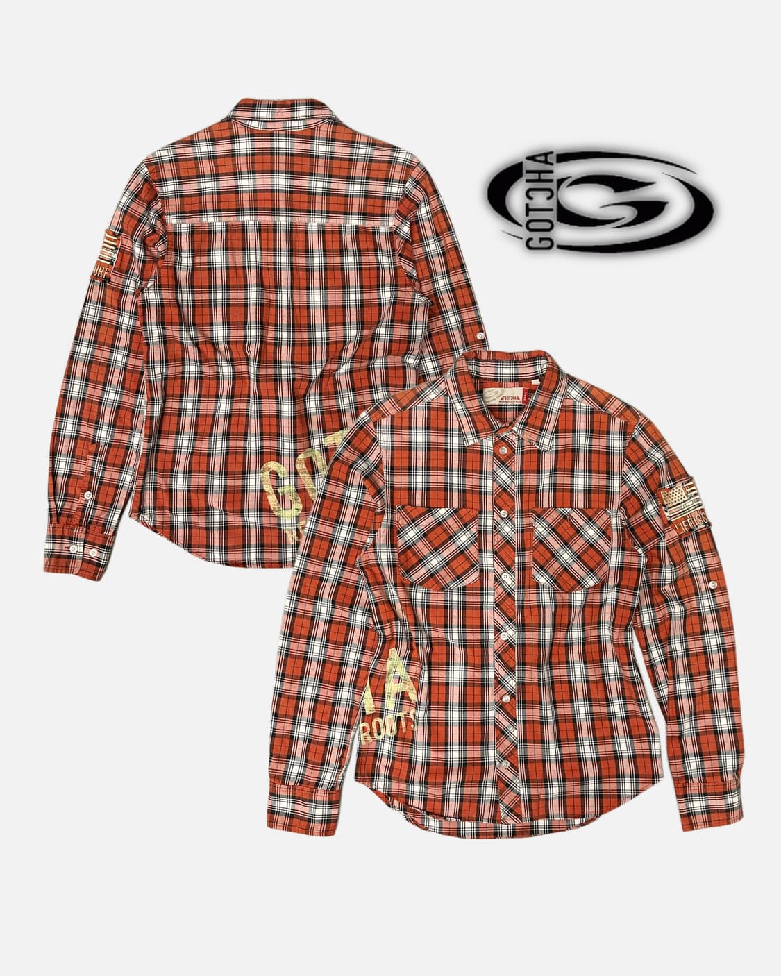 patch printing orenge check shirt 상품이미지1