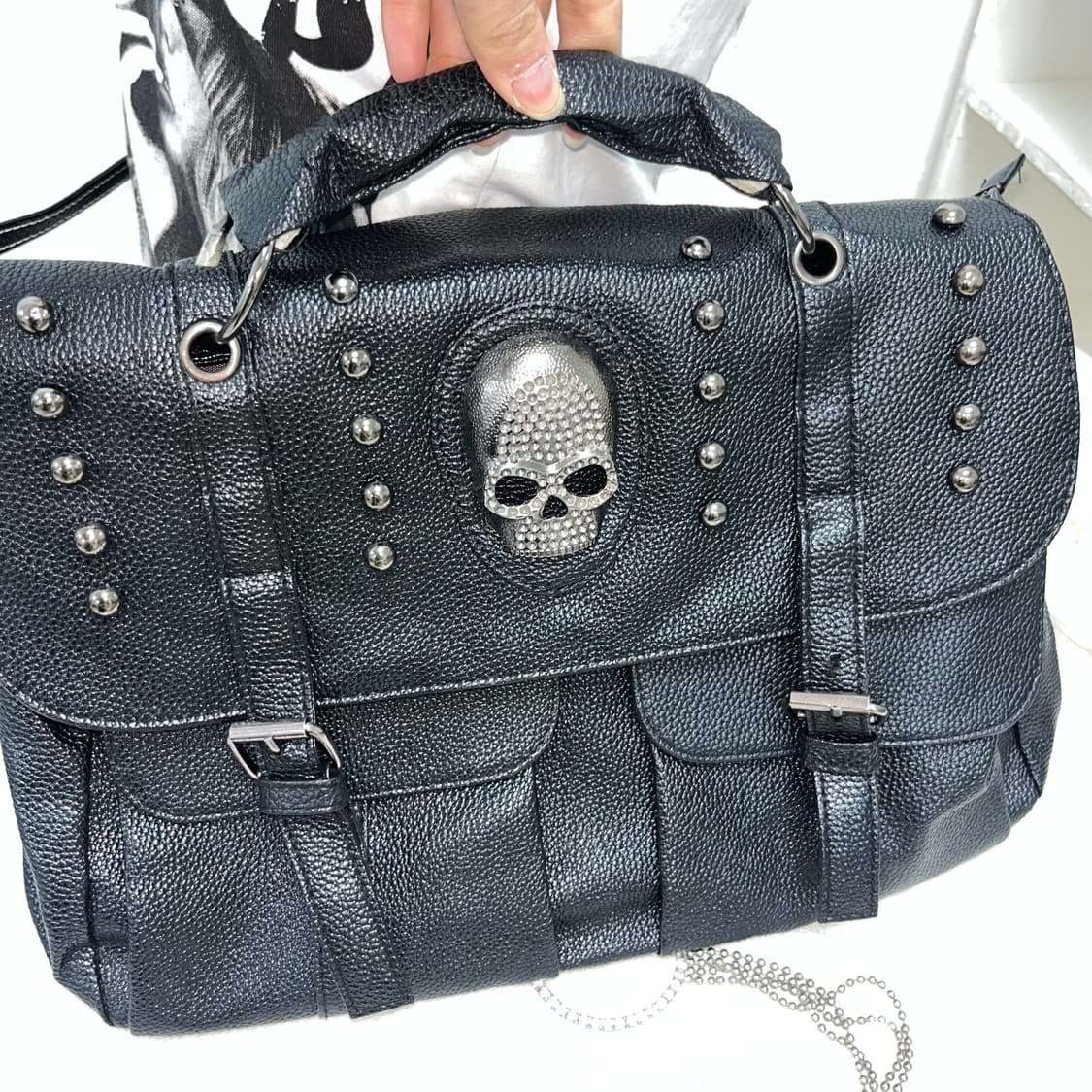 빈티지 락펑크 스컬 큐빅 크로스백 상품이미지2