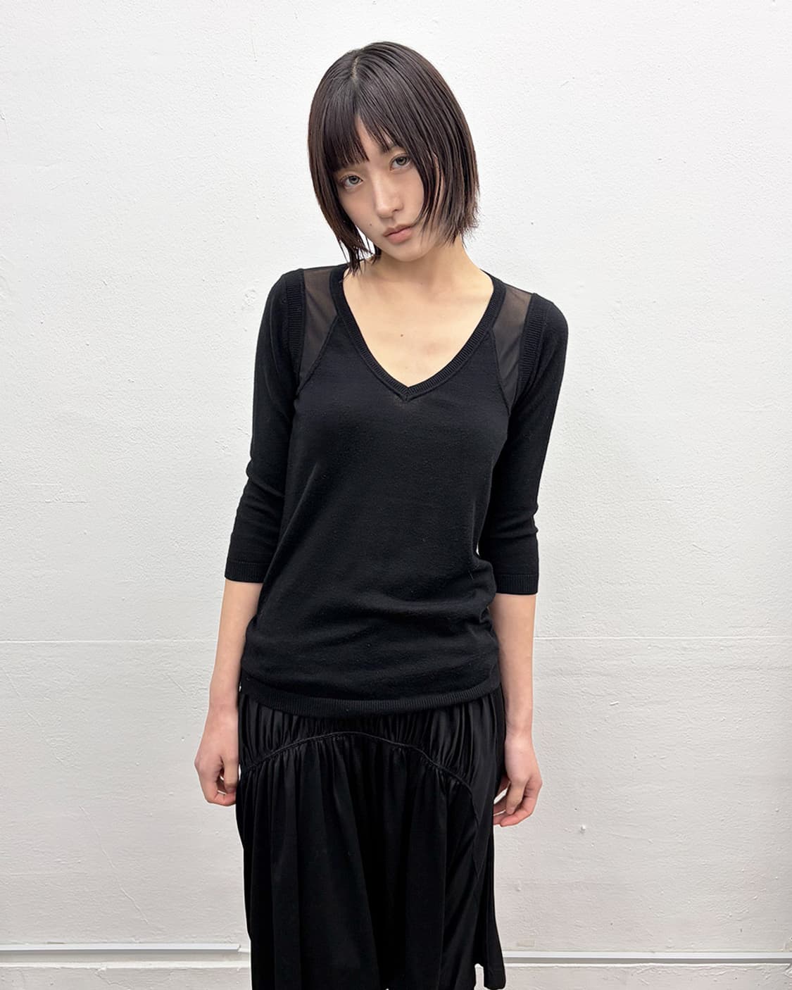 아르마니 익스체인지 메쉬 패널 니트 탑 상품이미지1