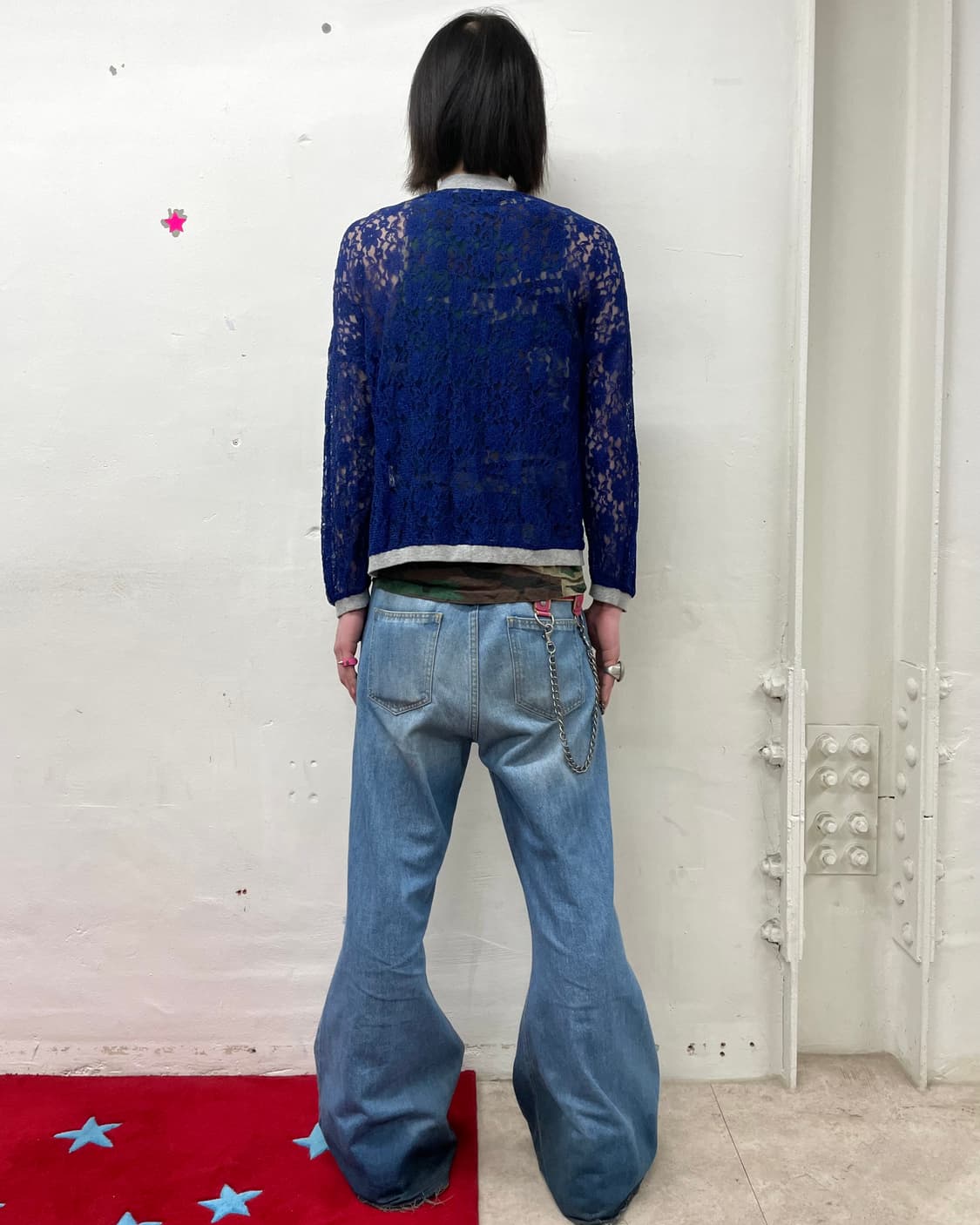 Navy Flower Mesh Big Pocket Zip-Up 상품이미지5