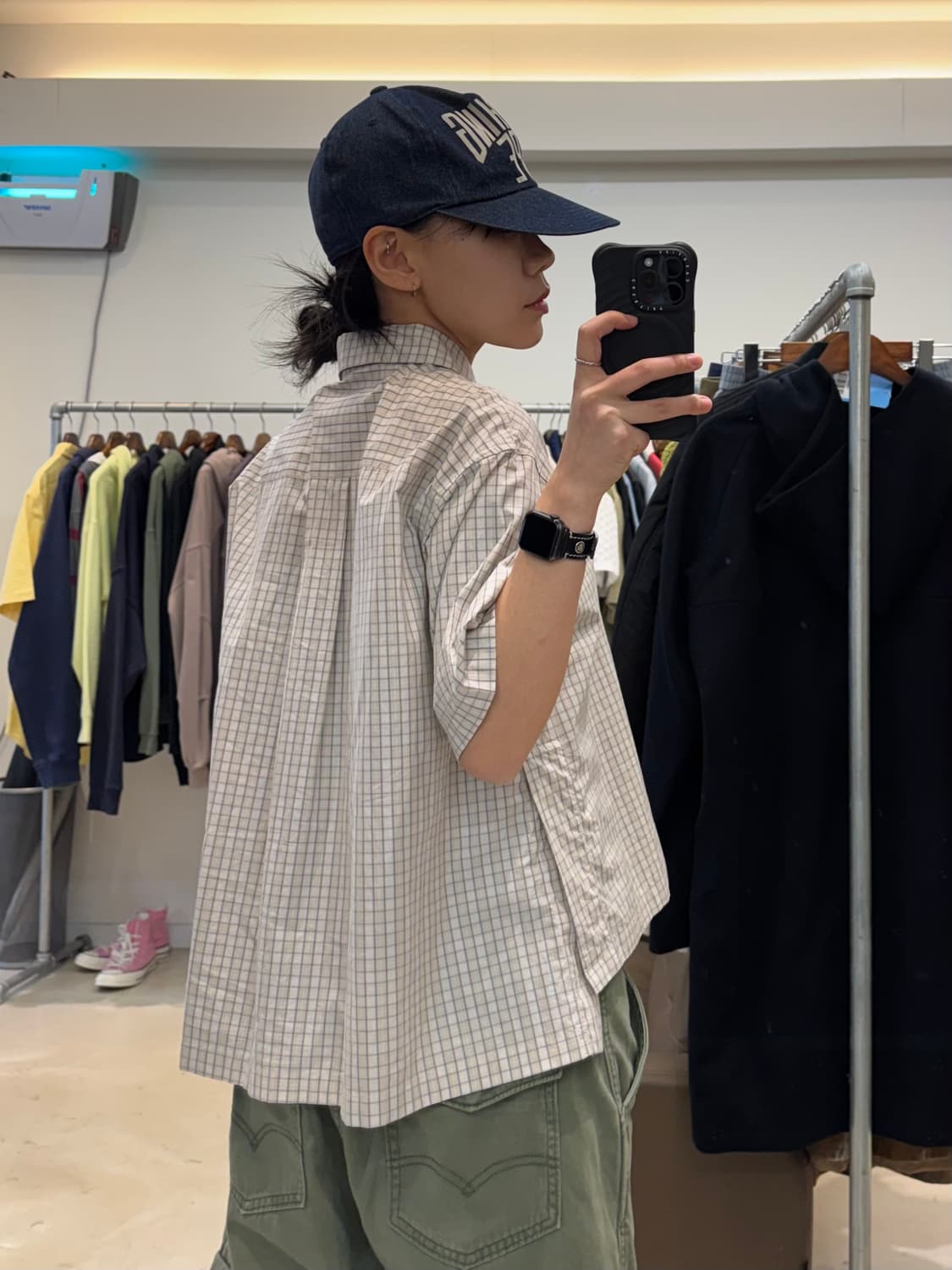 단톤 크롭 반팔 체크 셔츠 상품이미지6