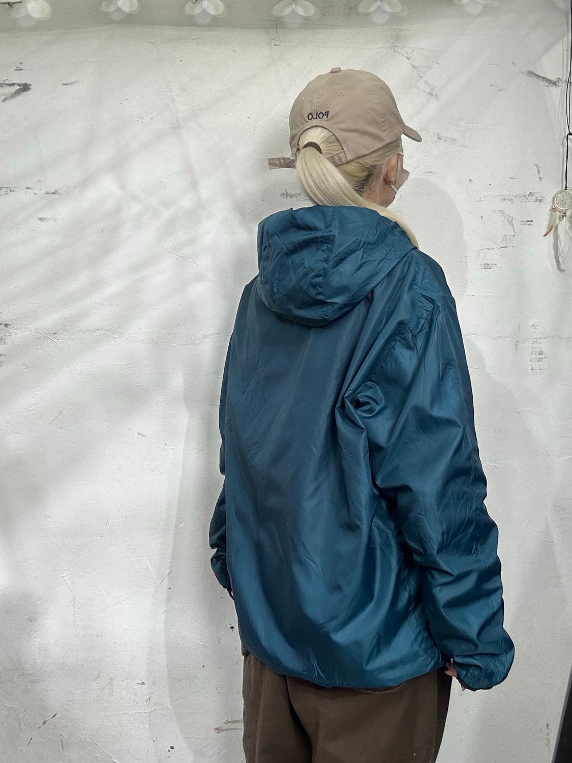 미즈노 블루 내부 털 기모 고프코어 후드 점퍼 바람막이 자켓 L 상품이미지3