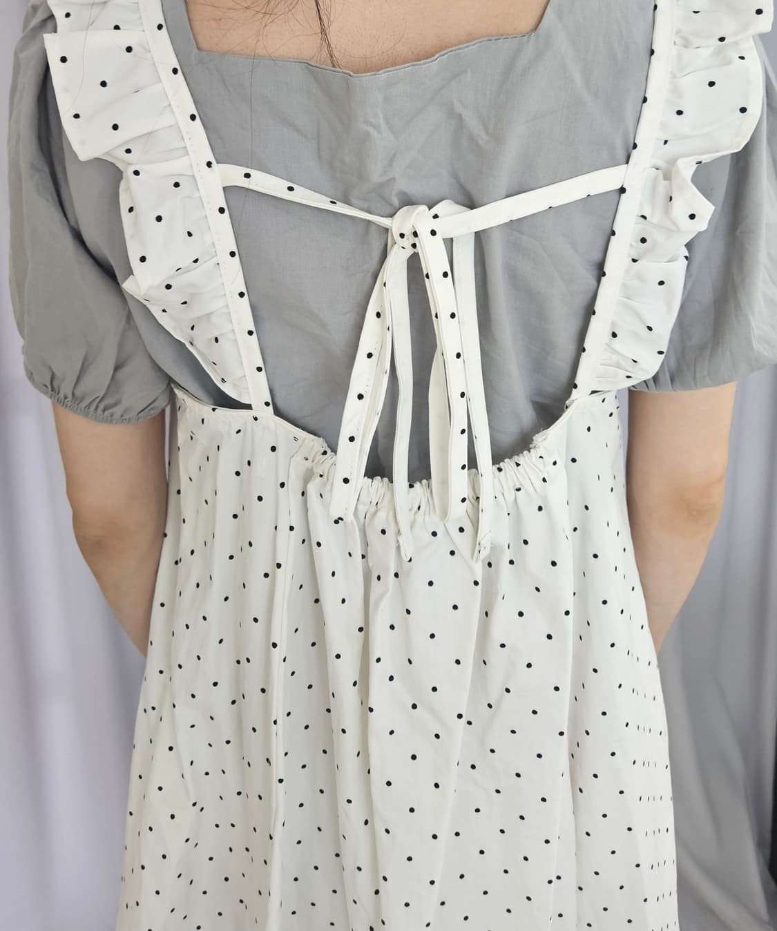 일본빈티지 도트 원피스 + 셔링 크롭 블라우스 레이어드 세트 (여리핏) 상품이미지2