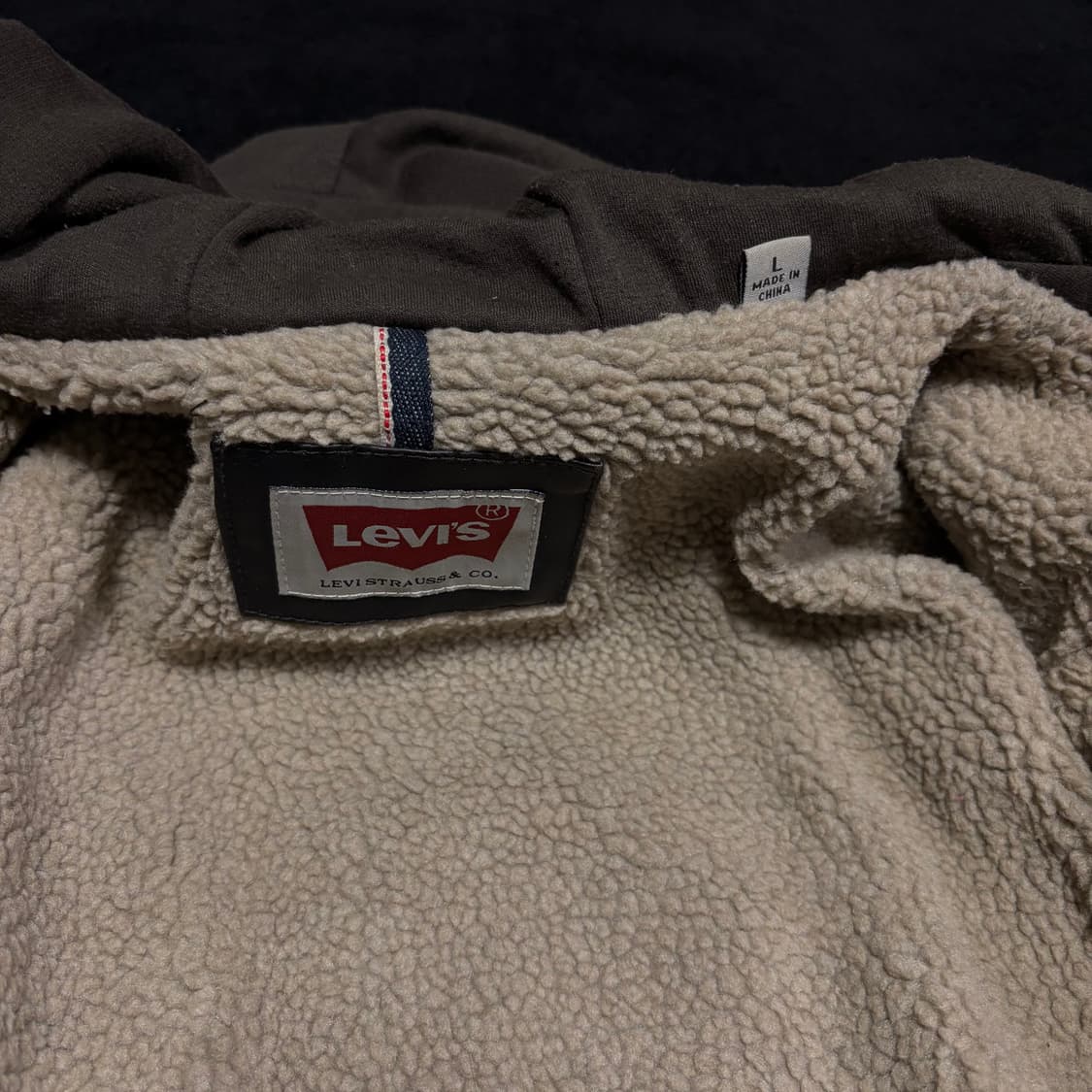 L 리바이스 블랙 후드레이어드 쉐르파 레더자켓 상품이미지6