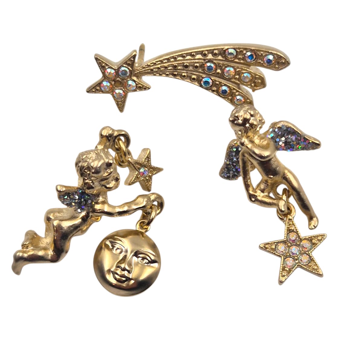 90s 미국 커크스폴리 요정 달&별 브로치 세트 상품이미지2