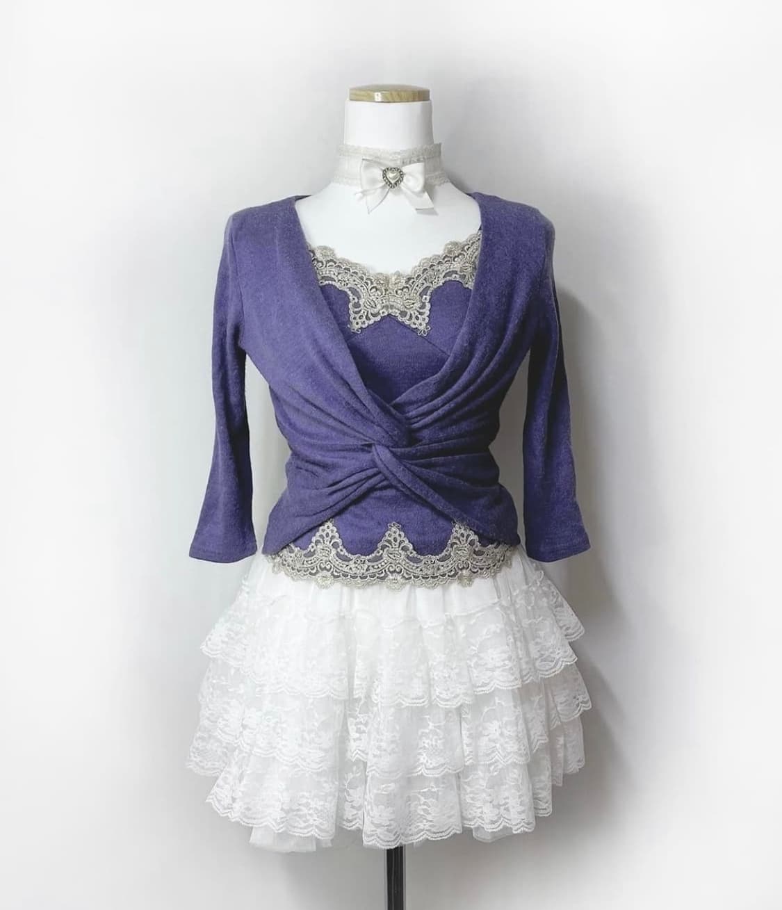 세실맥비 퍼플 레이스 셔링 탑 7부 니트 페어리 바이올렛 보라 오네갸루 상품이미지2