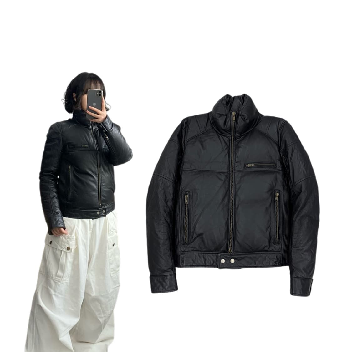 JPN 제팬 리얼레더 바이커 가죽 푸퍼 숏패딩 상품이미지1