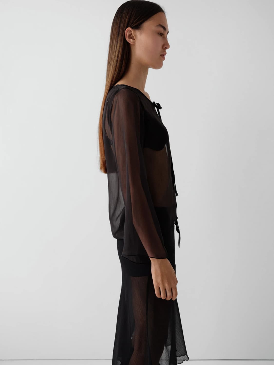 [XS,S,M]기마구아스 Delia 시어 롱 슬리브리스 탑/블랙 상품이미지4