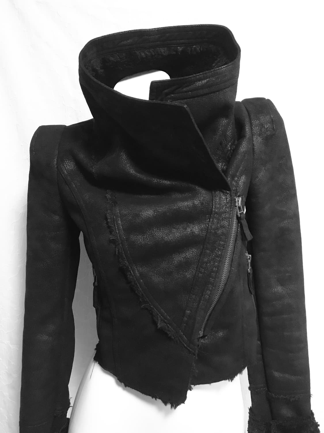 택포•빈티지 하이넥 사선 지퍼 퍼 무스탕 크롭 자켓 상품이미지8