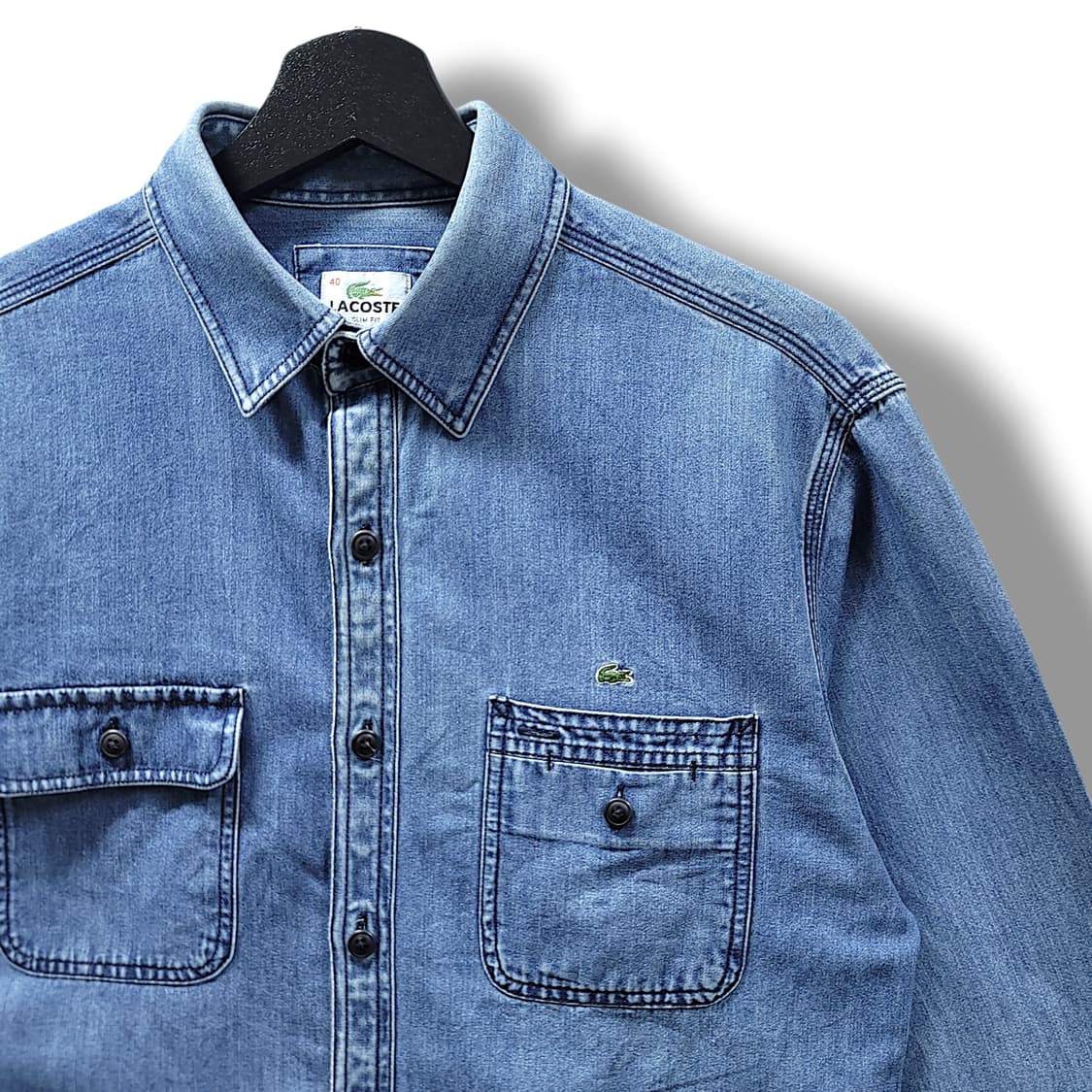[95~100] 라코스테 중청 슬림핏 데님 긴팔셔츠 상품이미지3