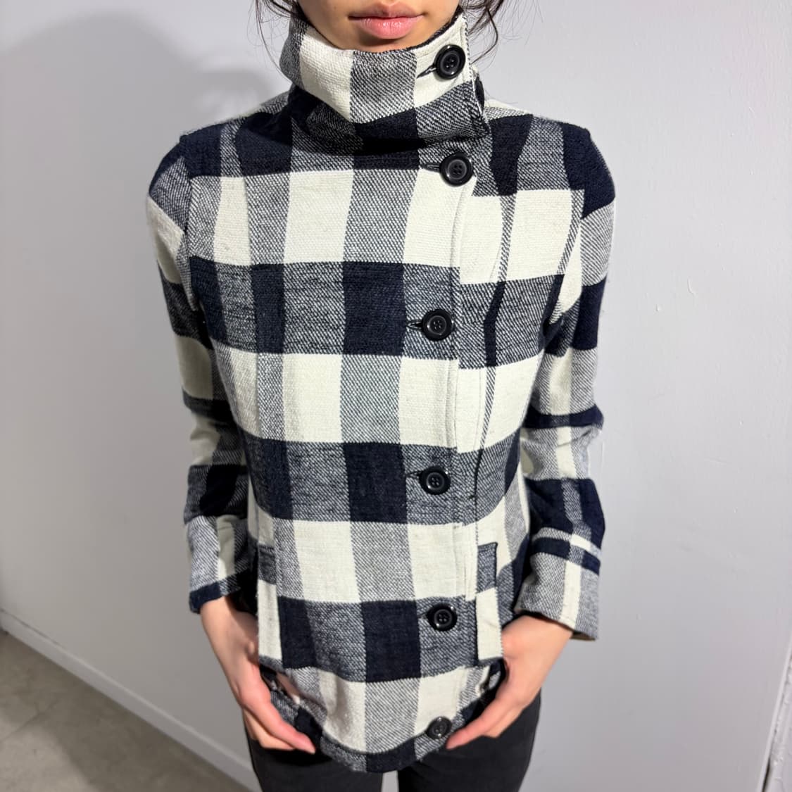 GIRLS BAISIC 체크 버튼 사선 자켓 상품이미지4