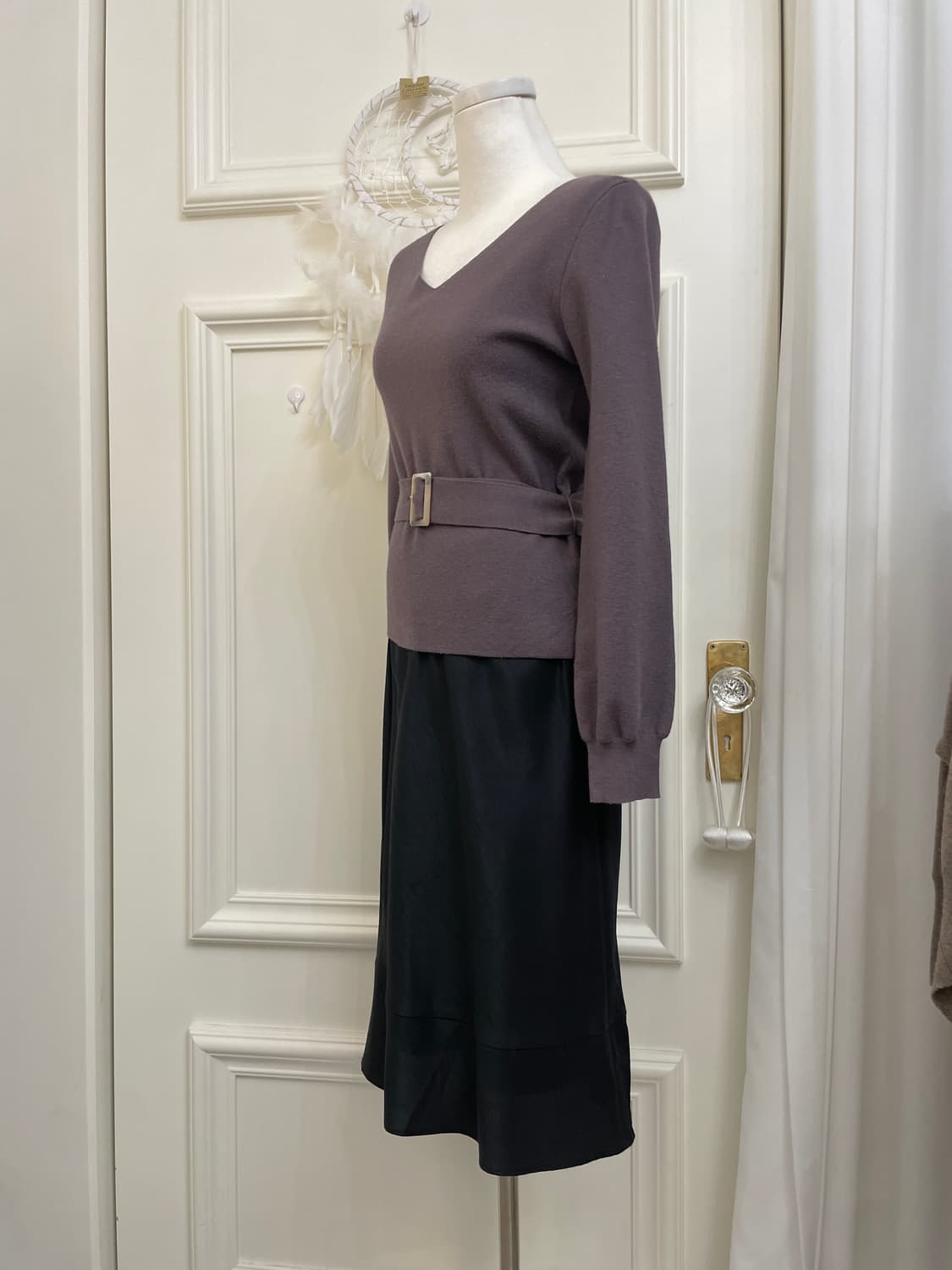 deep purple brown belt point v-neck knit 상품이미지3