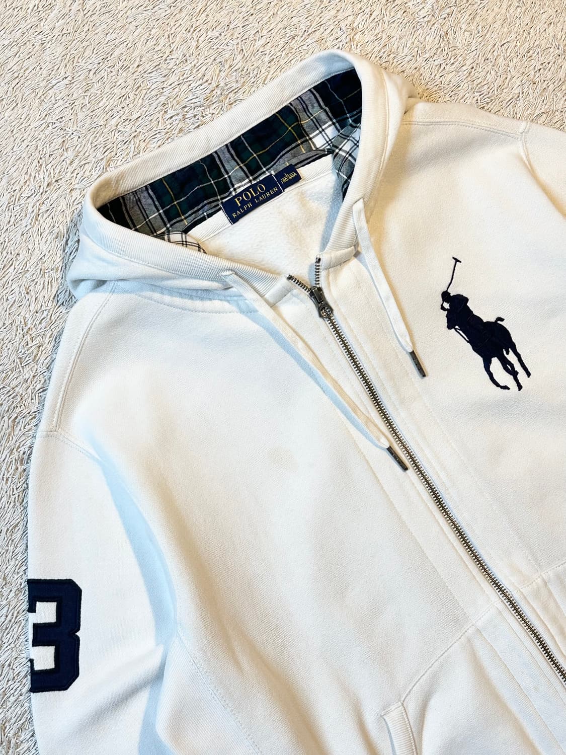 폴로 랄프로렌 신형 빅포니 로고 투웨이 체크 후드집업 화이트 상품이미지2