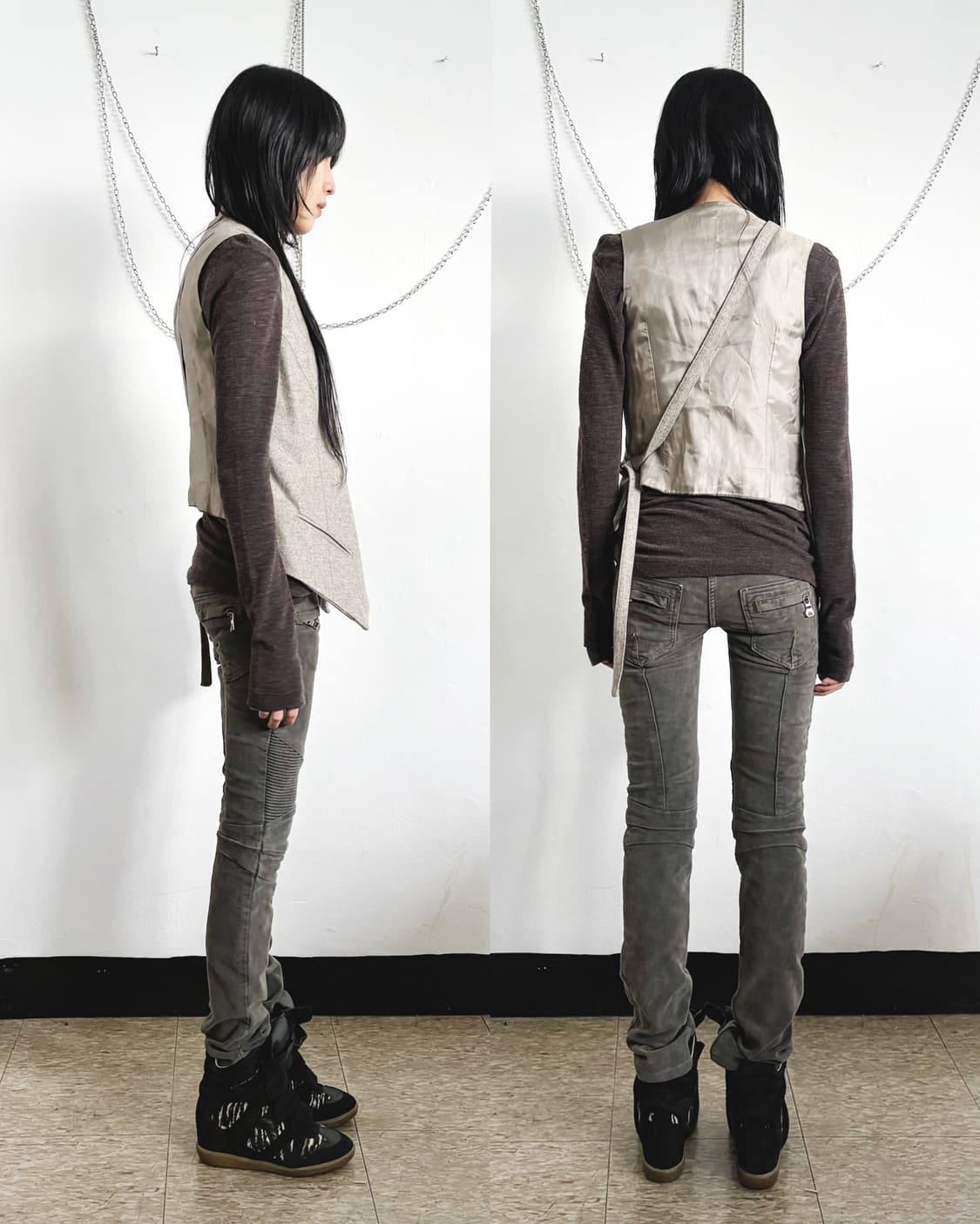 하이더아커만 사선 본디지 레이어드 울 베스트 상품이미지1