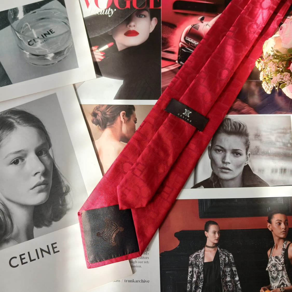 셀린느 실크 레드 자카드 넥타이 9.3cm A+~A등급 A19644 상품이미지6