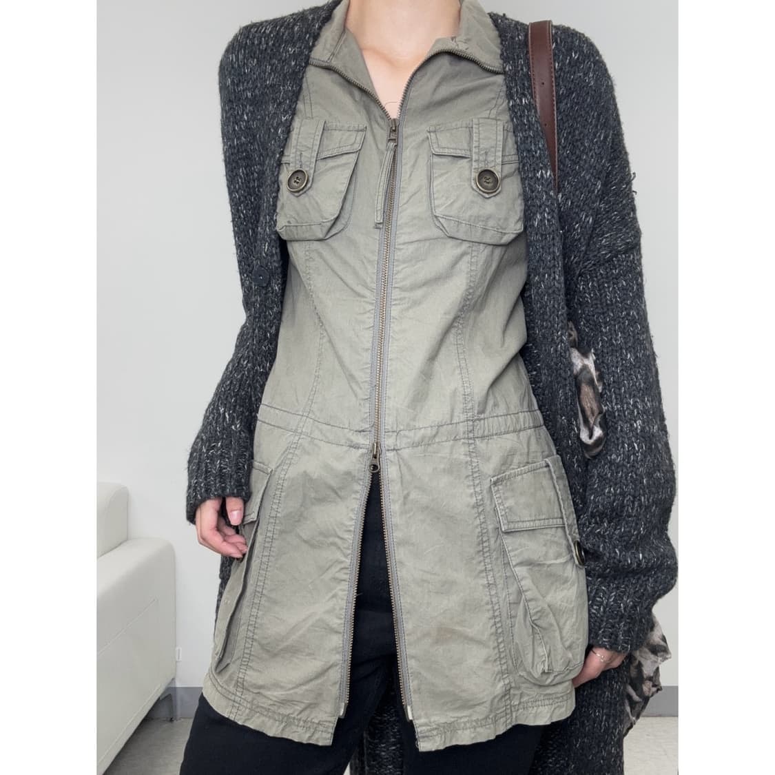 빈티지 워크웨어 투웨이 원피스 하이넥 밀리터리 y2k 자켓 상품이미지5