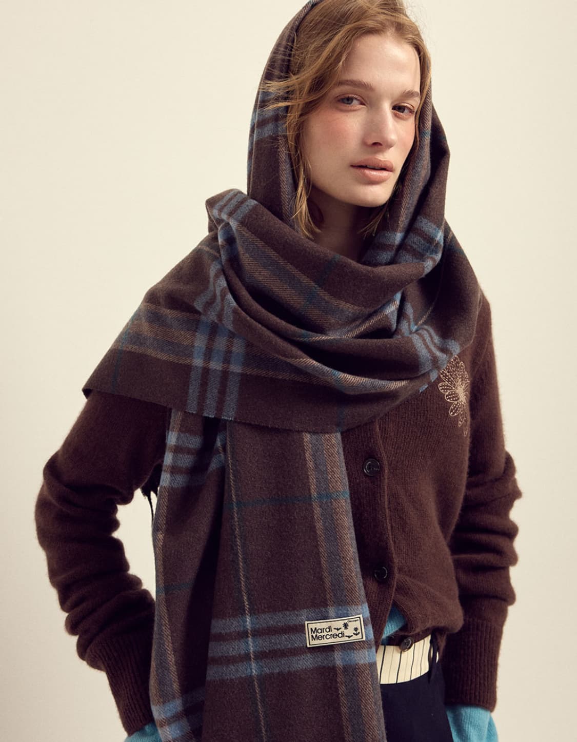 마르디 메크르디 체크 머플러 (브라운) 상품이미지2