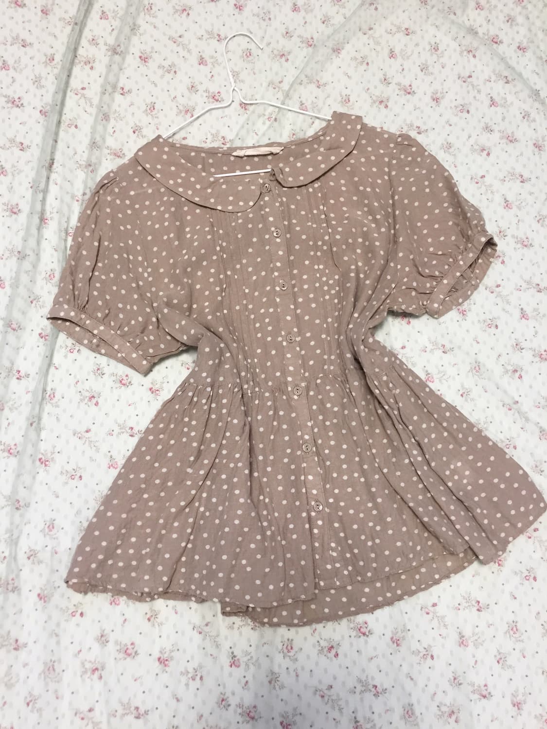 빈티지 모리걸 브라운 도트 둥카 블라우스 상품이미지1