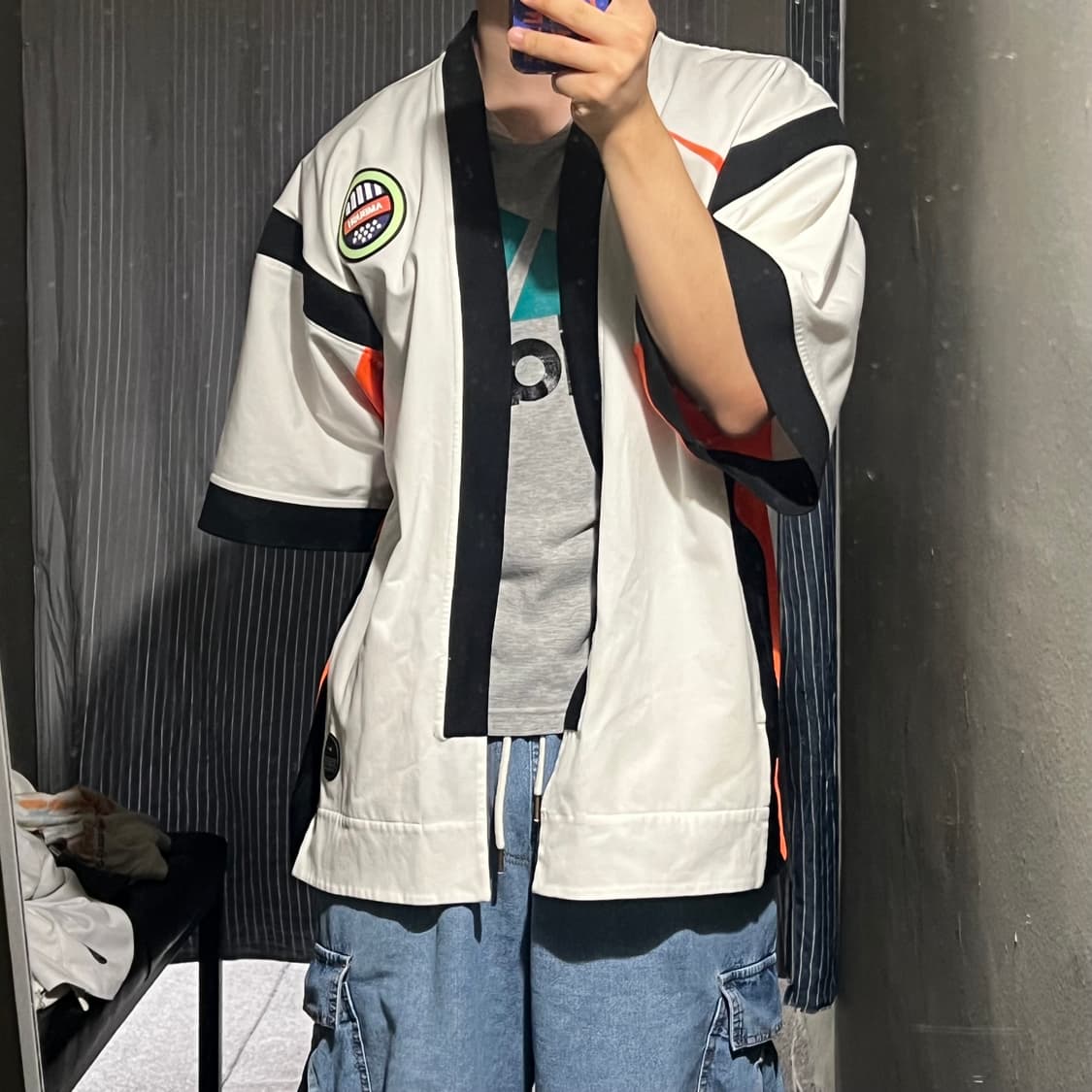 나이키 LAB X 앰부쉬 화이트 네온오렌지 빅로고 코튼 기모노 자켓 상품이미지3
