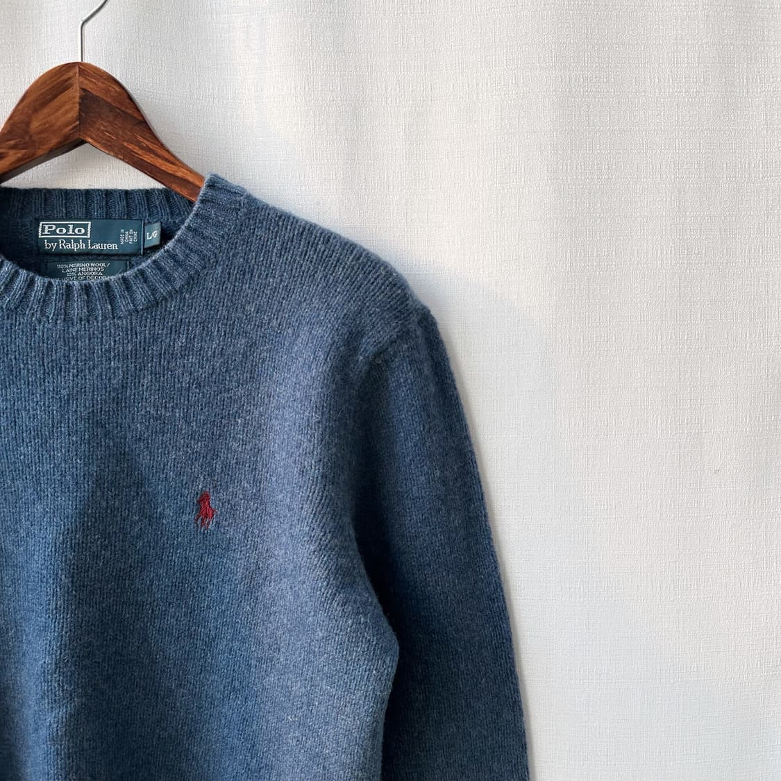 폴로 랄프로렌 니트 메리노울 앙고라 크루넥 스웨터 그레이 블루 L 상품이미지2