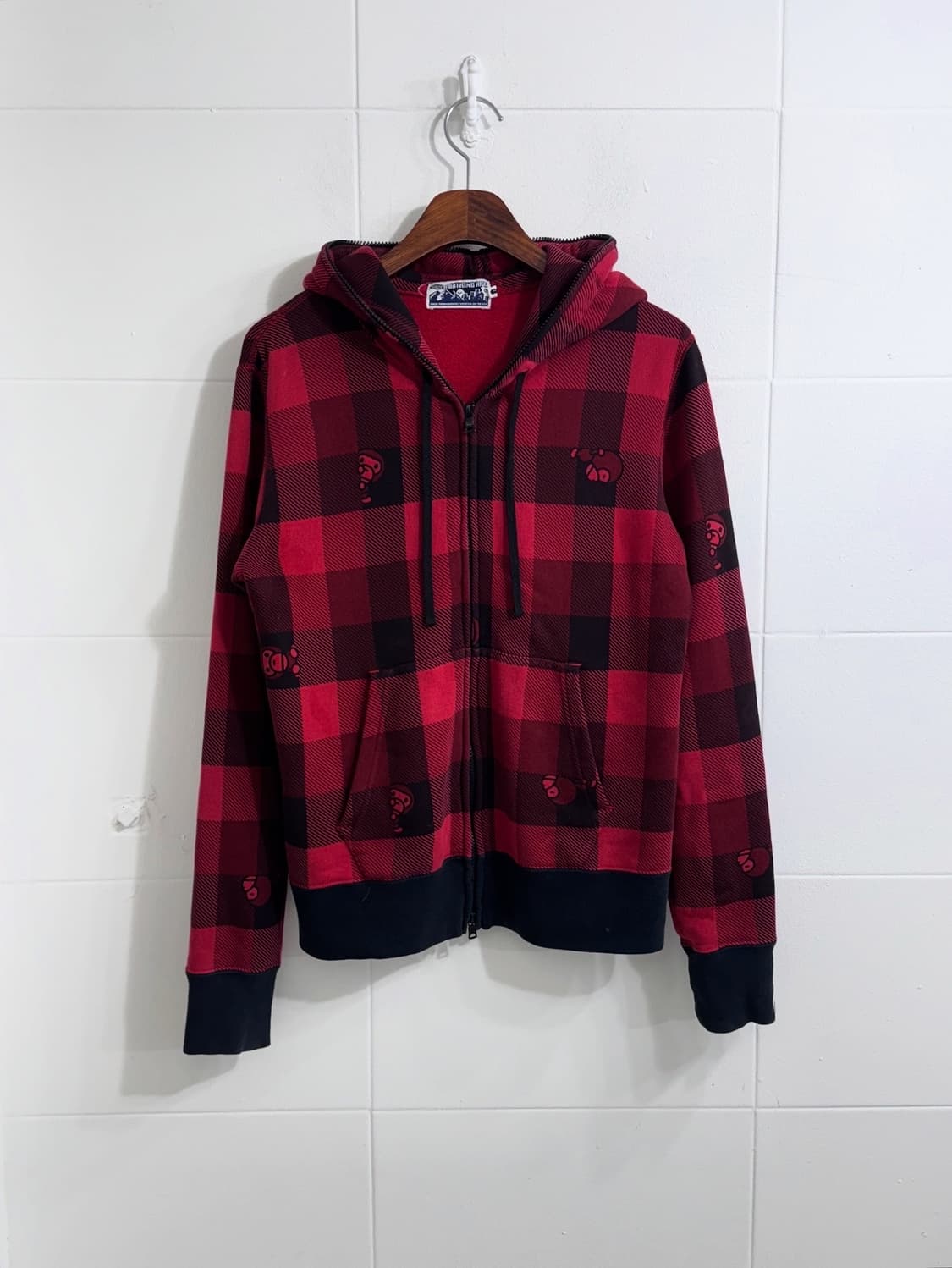 베이프 베이비마일로 작사 레드 체크 나나깔 펑크 후드집업 상품이미지4