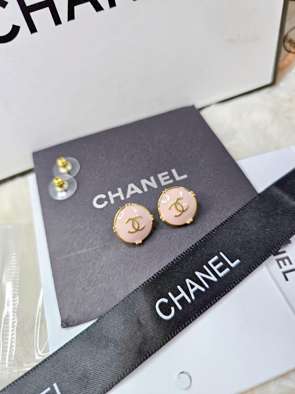 빈티지 샤넬 핑크 업사이클링 이어링 상품이미지1