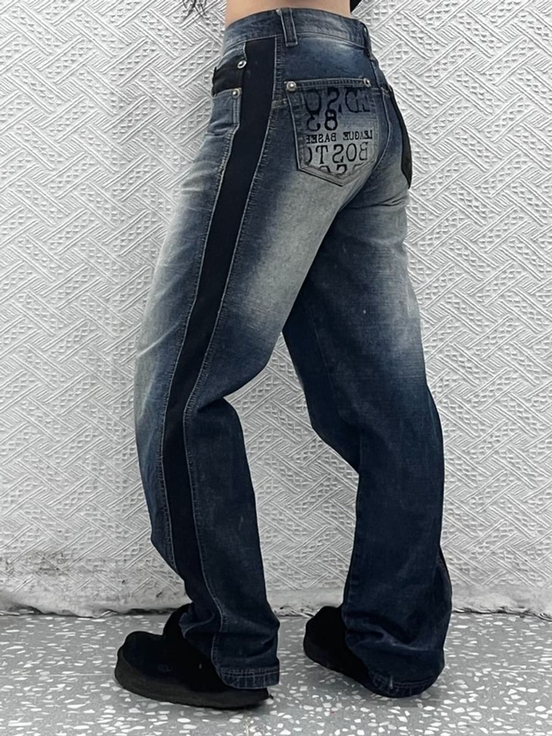 MLB 벨벳라인 스트릿 힙합 레터링 데님팬츠 31인치 C08548 상품이미지2