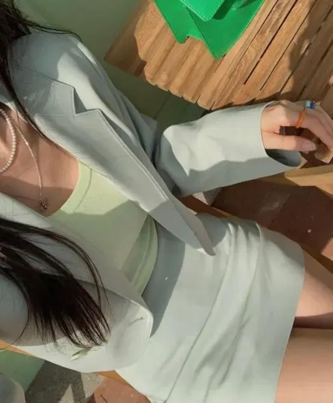 [새상품]페일제이드 크롭 셋업 자켓 그린티 상품이미지2
