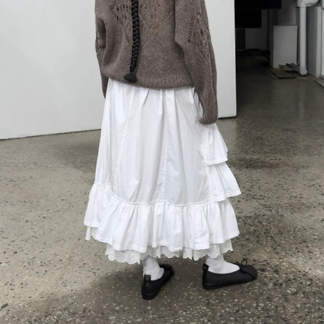 오픈와이와이 롤 웨이스트 티어드 롱 스커트 화이트 상품이미지2