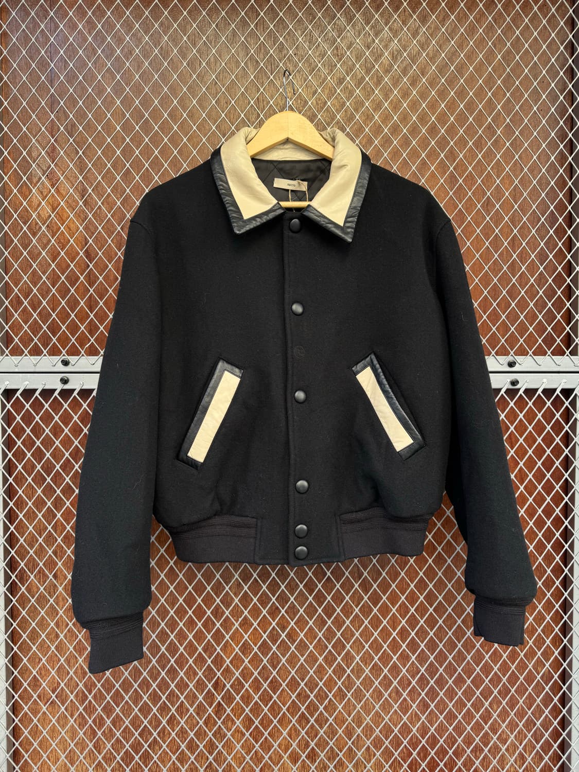 recto 렉토 버틀러 레더 울 바시티 자켓 블랙 M 상품이미지5